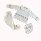 Conjunto Clara algodón español bebé blanco gris - vista frontal La Casita de Iñaki